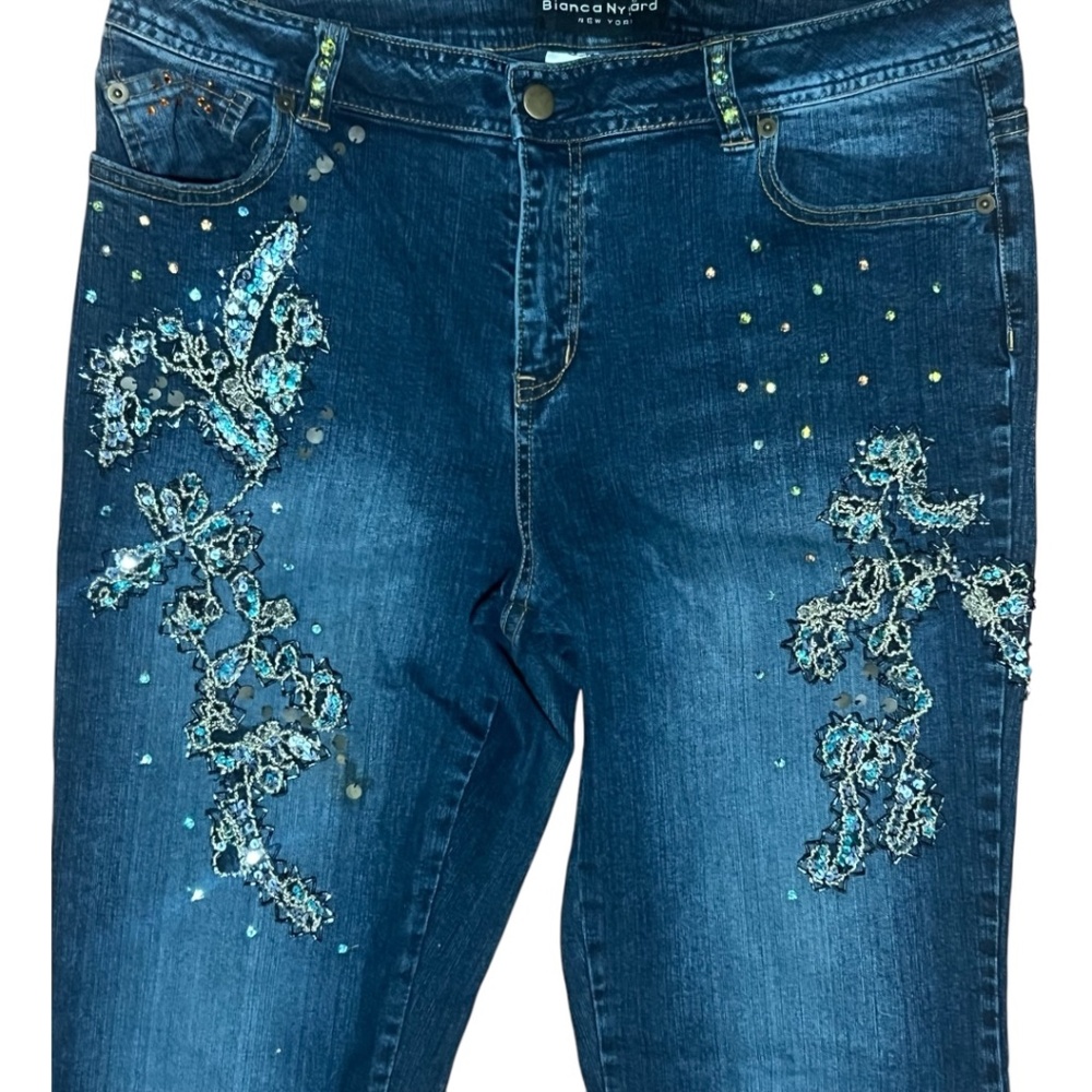 Bianca Nygard Embroidered Jeans  SZ 12 Embellished Embroidered Rhinestones